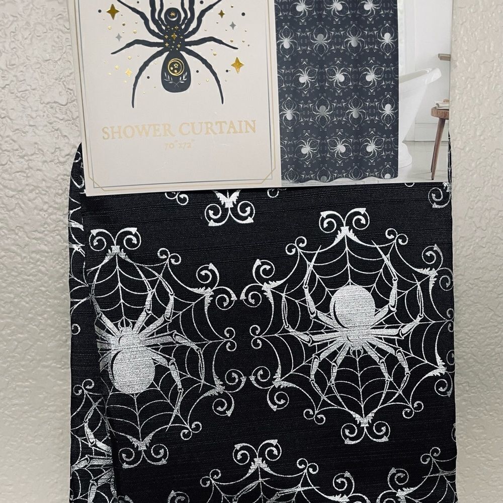 Halloween Spiderweb Black Silver Metallic Shower Curtain